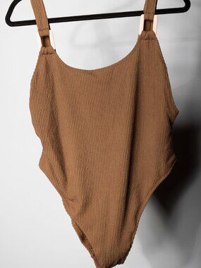 Aerie NWT Real Good One Piece Cheekiest Swimsuit Brown Tan Crinkle XL